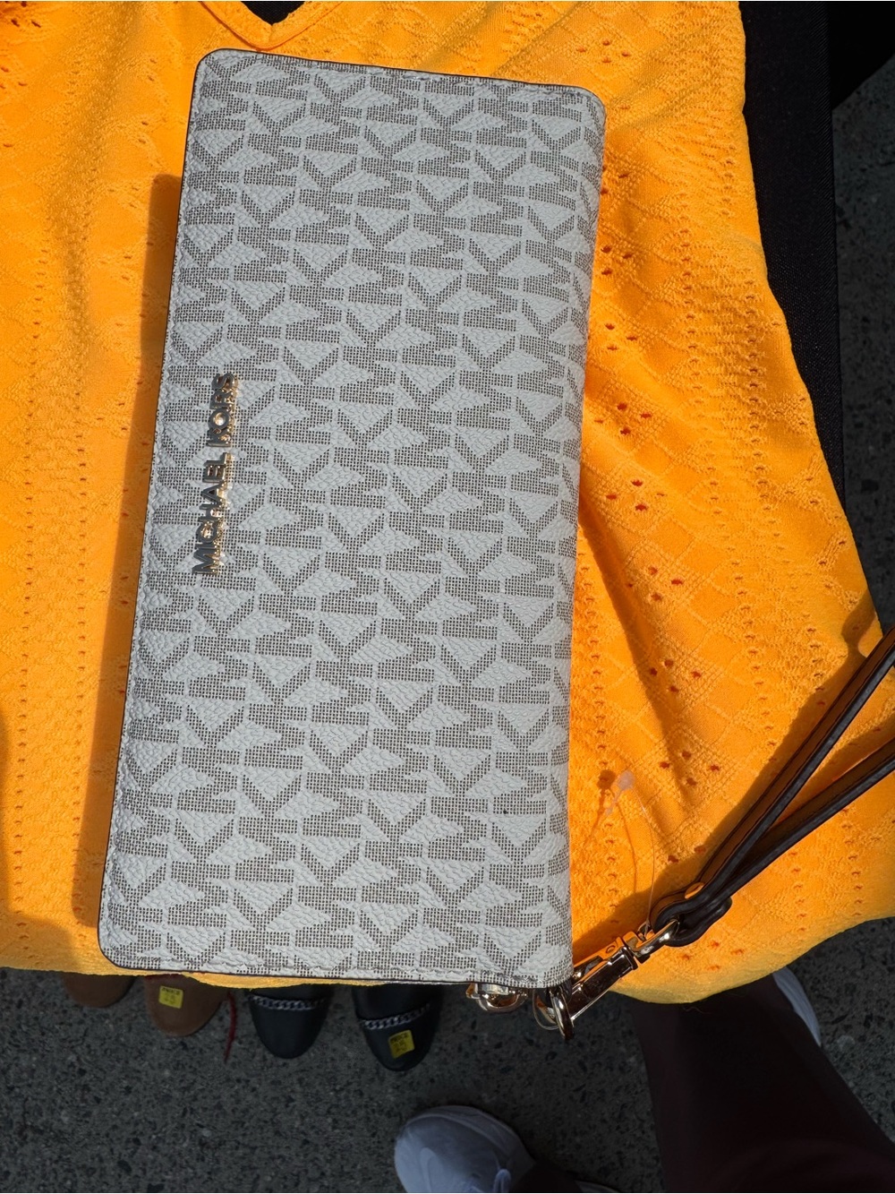 Michael Kors Gray and Cream Signature Logo Wristlet